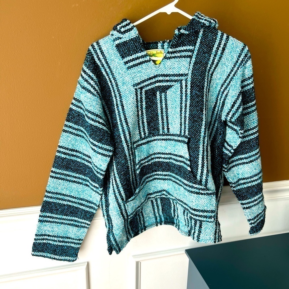 Iguana Jack Baja Blanket Blues Hoodie Size Small